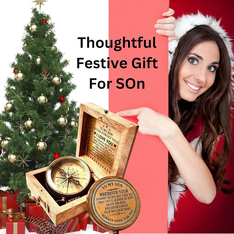 ALADEAN Gift for Son from Mom Dad | Engraved Compass 2" - Father to Son Gifts, Mom to Son Gifts for Graduation 2025, Birthday Baptism Confirmation Communion - Image 2